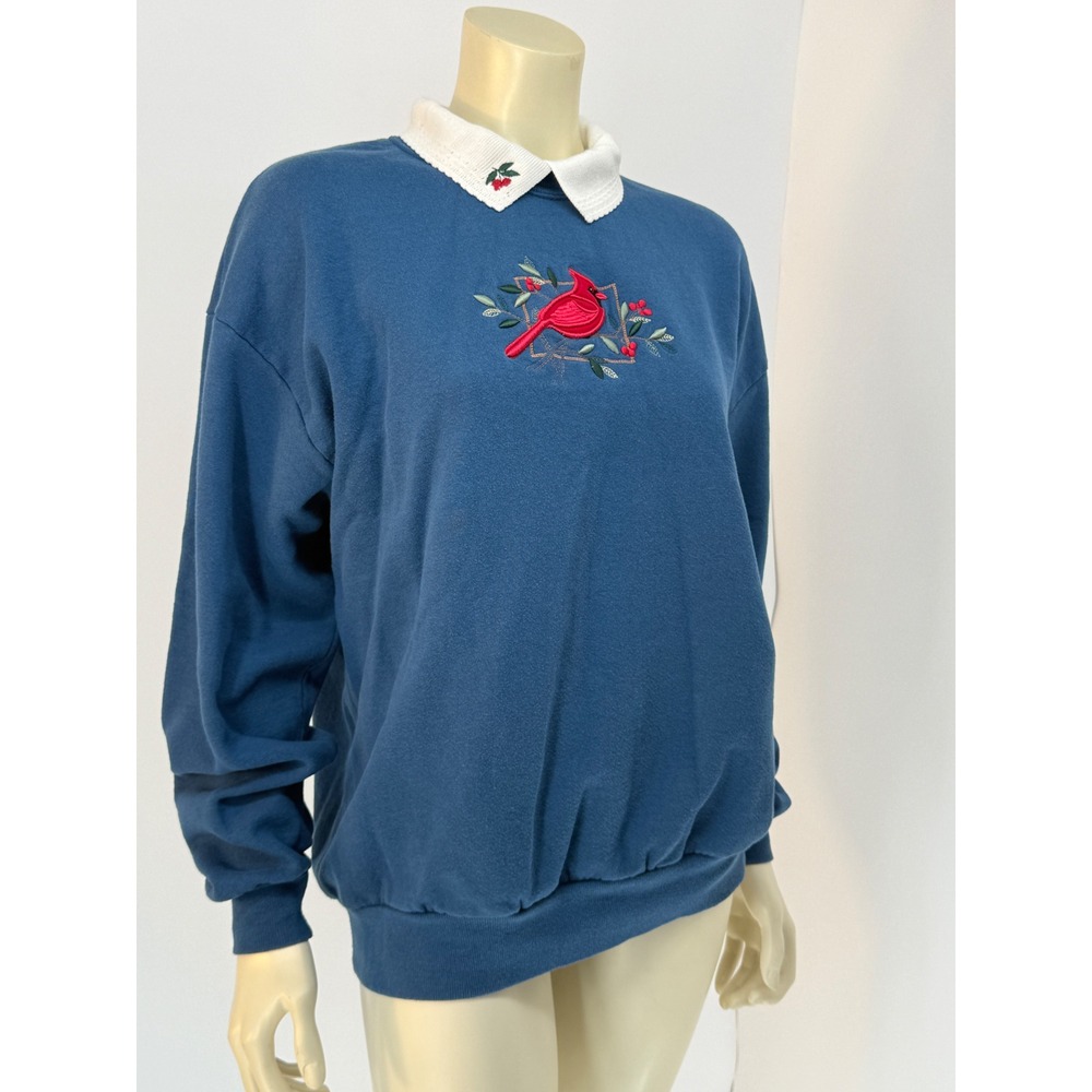 Vintage Red Cardinal Top Stitch Oversized Sweatshirt Blue Made in USA XL